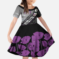 Personalised Remembering ANZAC Lest We Forget Family Matching Off The Shoulder Long Sleeve Dress and Hawaiian Shirt Vintage Film Frame Memorial Purple Poppy LT9 Daughter's Dress Purple - Polynesian Pride