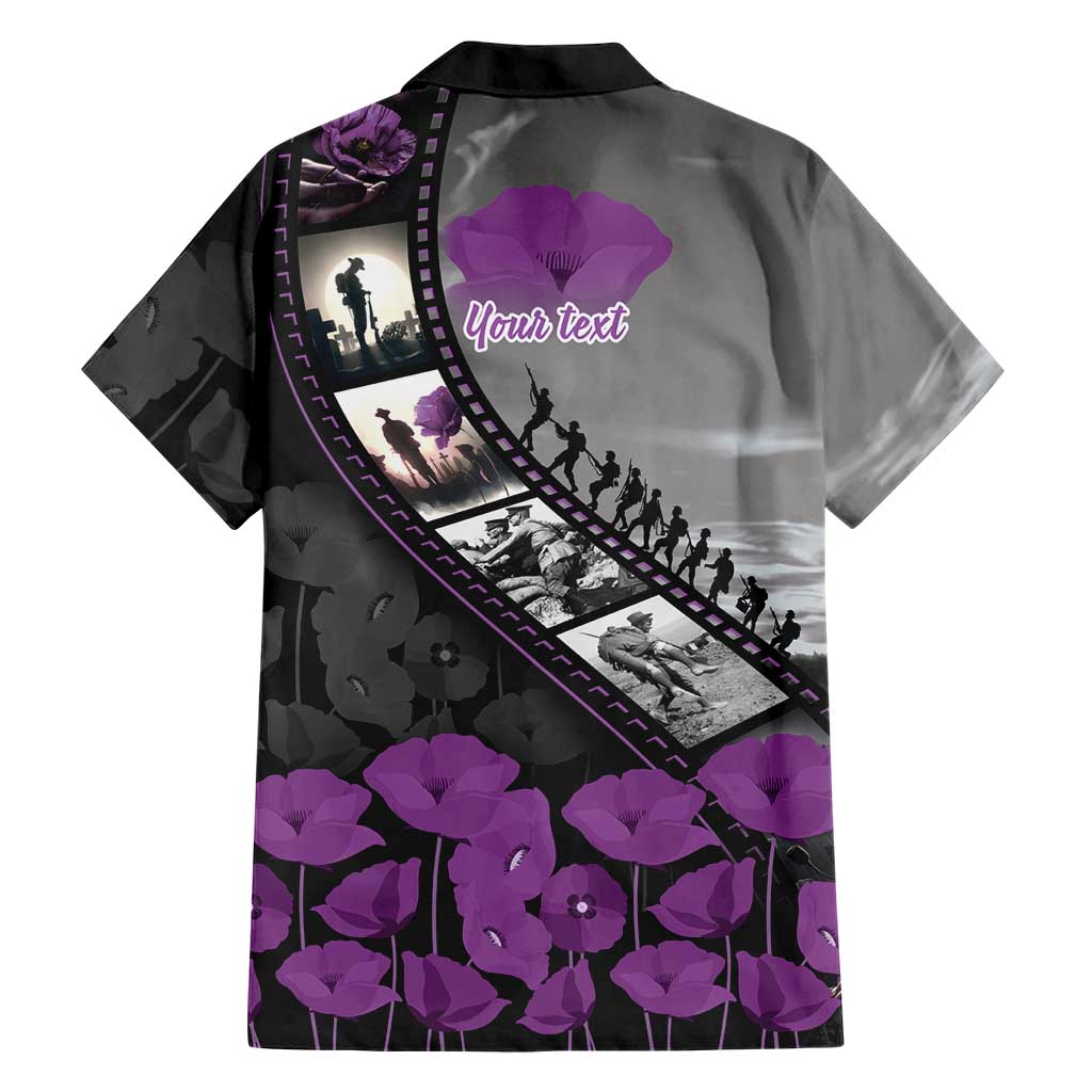 Personalised Remembering ANZAC Lest We Forget Family Matching Off The Shoulder Long Sleeve Dress and Hawaiian Shirt Vintage Film Frame Memorial Purple Poppy LT9 - Polynesian Pride