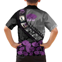 Personalised Remembering ANZAC Lest We Forget Family Matching Summer Maxi Dress and Hawaiian Shirt Vintage Film Frame Memorial Purple Poppy LT9 - Polynesian Pride