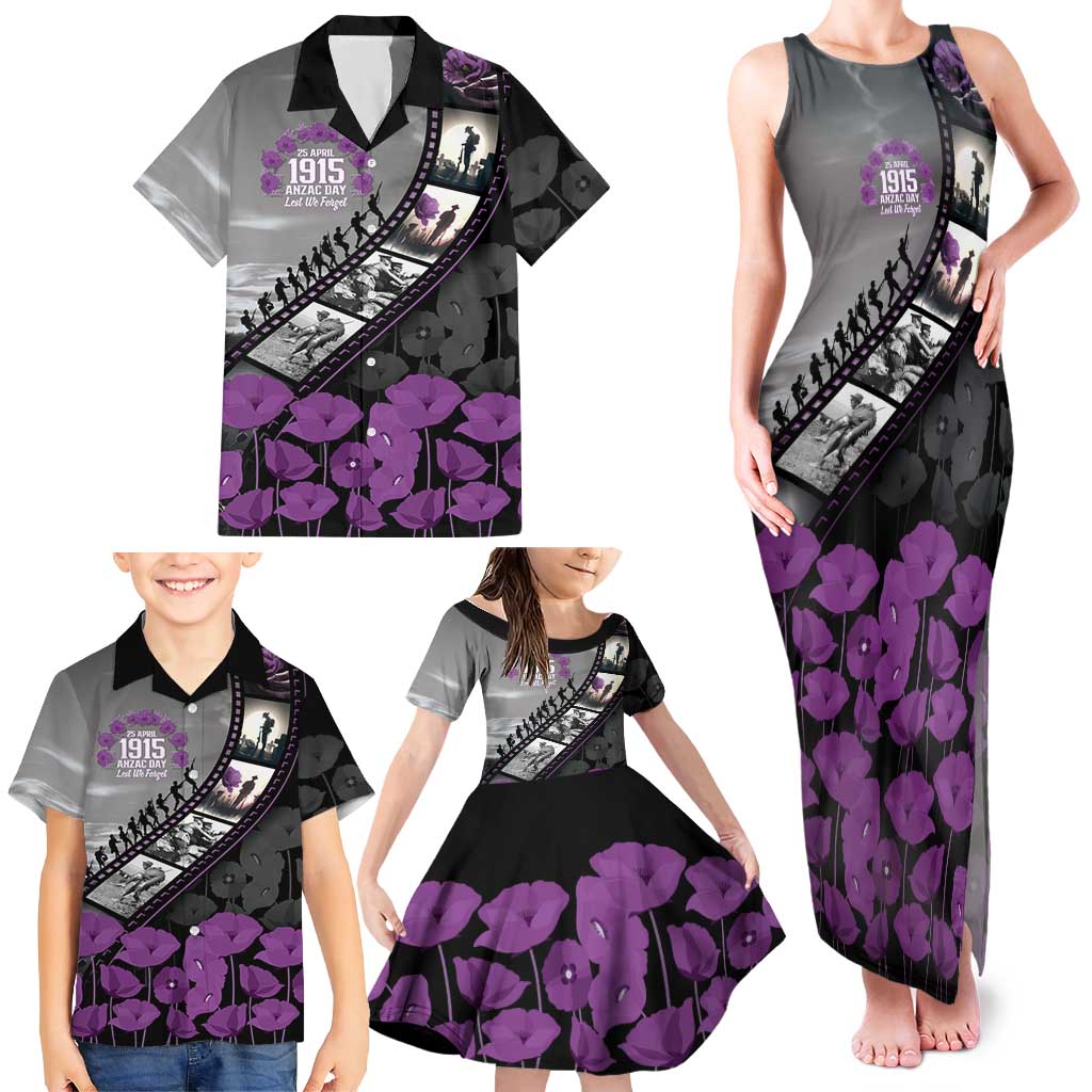 Personalised Remembering ANZAC Lest We Forget Family Matching Tank Maxi Dress and Hawaiian Shirt Vintage Film Frame Memorial Purple Poppy LT9 - Polynesian Pride