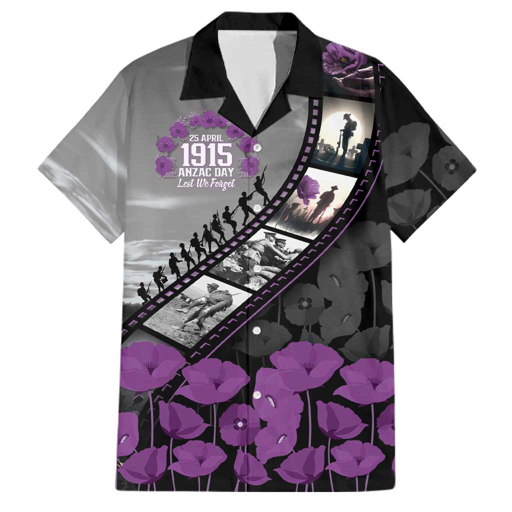Personalised Remembering ANZAC Lest We Forget Family Matching Tank Maxi Dress and Hawaiian Shirt Vintage Film Frame Memorial Purple Poppy LT9 Dad's Shirt - Short Sleeve Purple - Polynesian Pride