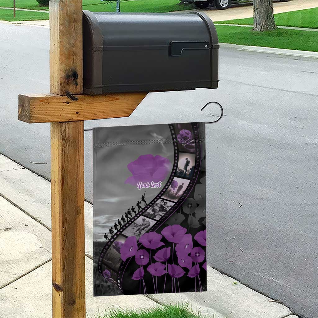 Personalised Remembering ANZAC Lest We Forget Garden Flag Vintage Film Frame Memorial Purple Poppy