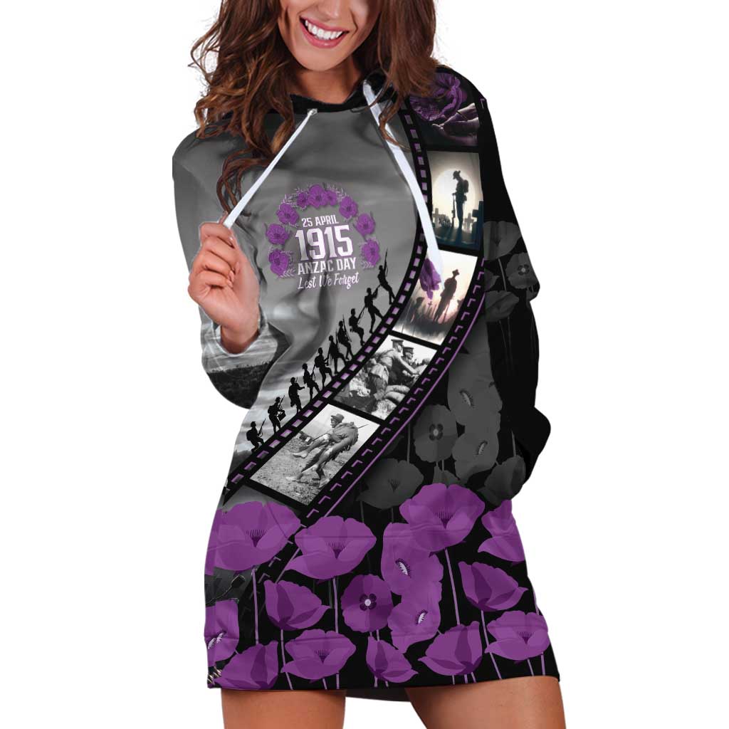 Personalised Remembering ANZAC Lest We Forget Hoodie Dress Vintage Film Frame Memorial Purple Poppy
