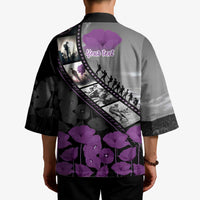 Personalised Remembering ANZAC Lest We Forget Kimono Vintage Film Frame Memorial Purple Poppy