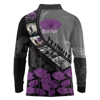 Personalised Remembering ANZAC Lest We Forget Long Sleeve Polo Shirt Vintage Film Frame Memorial Purple Poppy