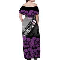Personalised Remembering ANZAC Lest We Forget Off Shoulder Maxi Dress Vintage Film Frame Memorial Purple Poppy