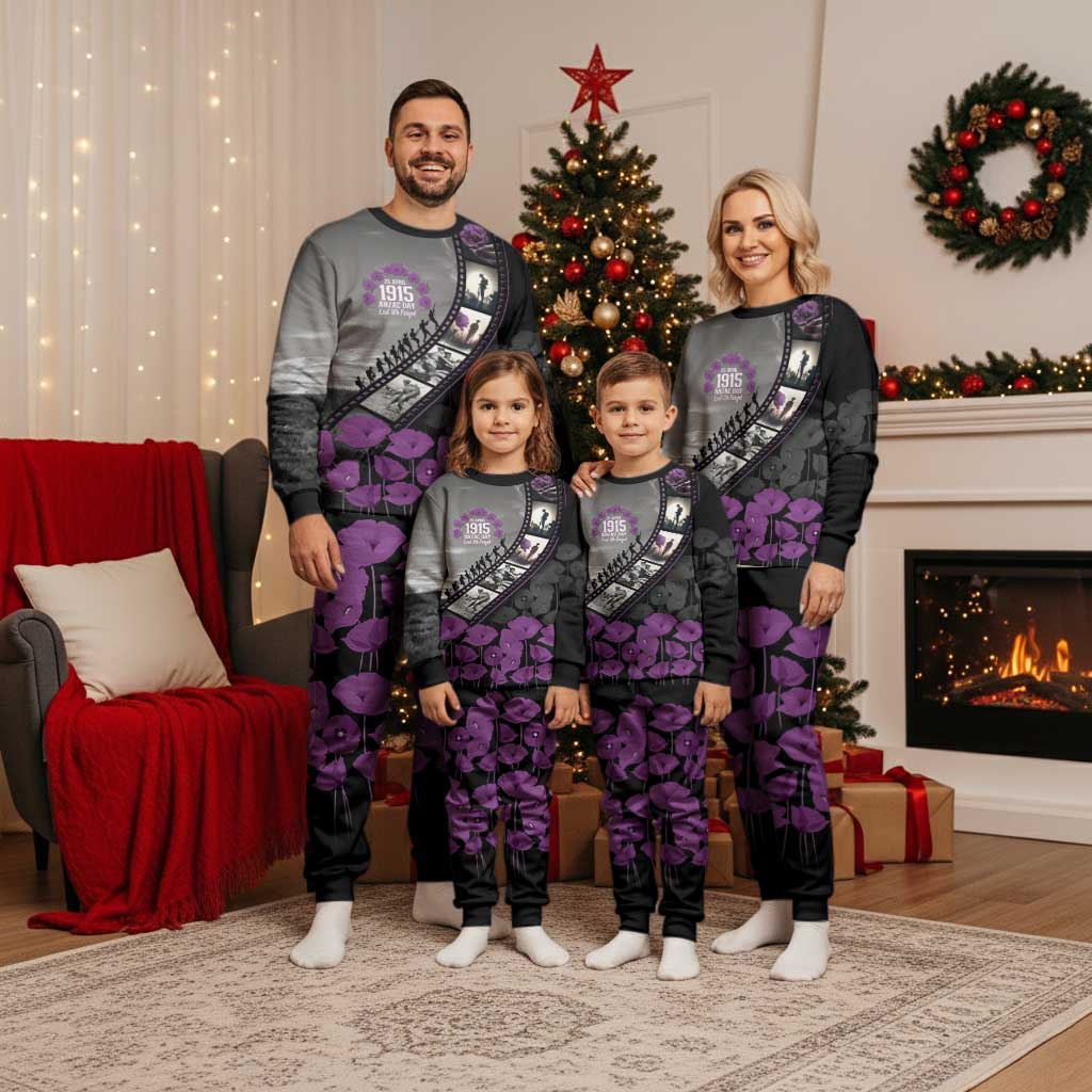 Personalised Remembering ANZAC Lest We Forget Pajama Set Vintage Film Frame Memorial Purple Poppy