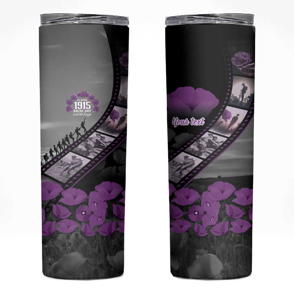 Personalised Remembering ANZAC Lest We Forget Skinny Tumbler Vintage Film Frame Memorial Purple Poppy