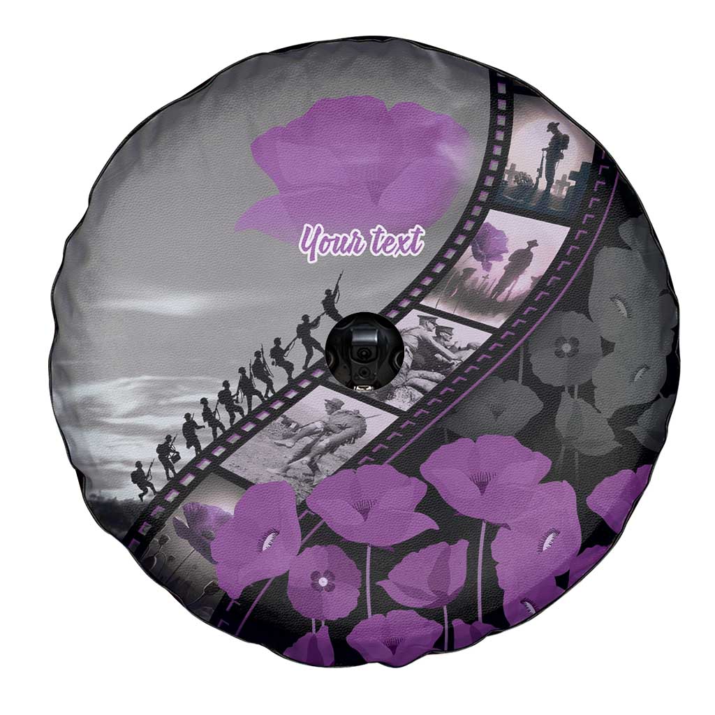 Personalised Remembering ANZAC Lest We Forget Spare Tire Cover Vintage Film Frame Memorial Purple Poppy
