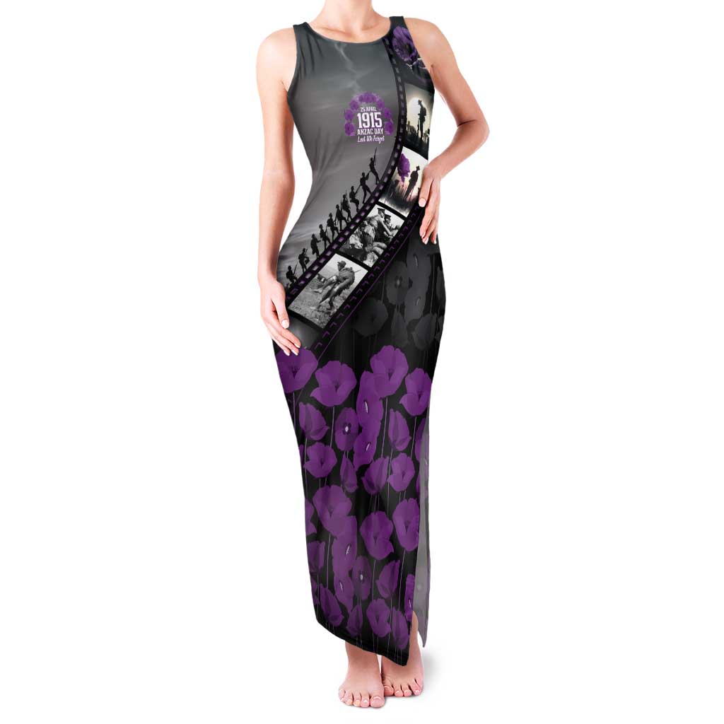 Personalised Remembering ANZAC Lest We Forget Tank Maxi Dress Vintage Film Frame Memorial Purple Poppy