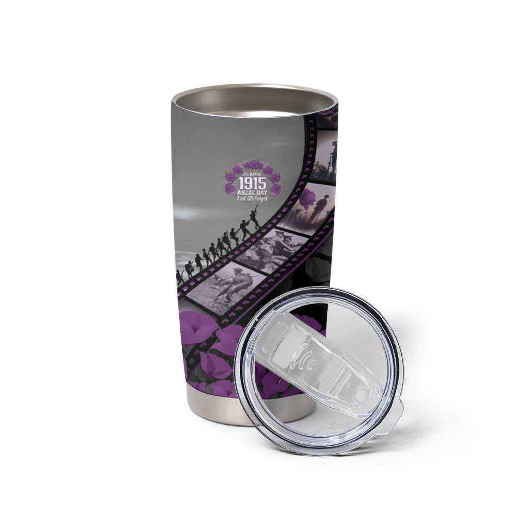 Personalised Remembering ANZAC Lest We Forget Tumbler Cup Vintage Film Frame Memorial Purple Poppy