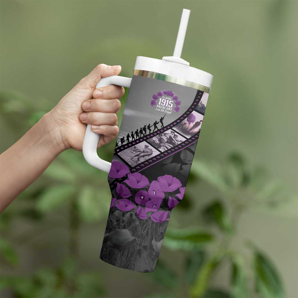 Personalised Remembering ANZAC Lest We Forget Tumbler With Handle Vintage Film Frame Memorial Purple Poppy