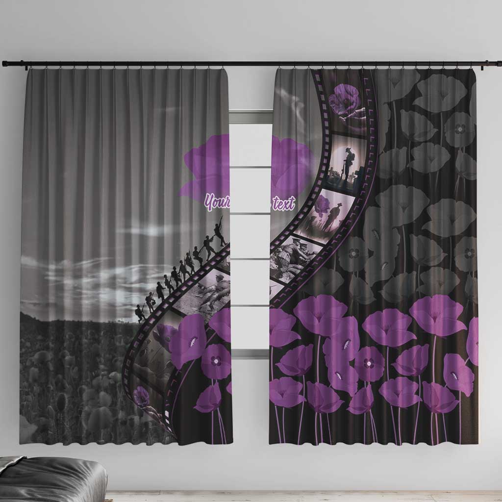 Personalised Remembering ANZAC Lest We Forget Window Curtain Vintage Film Frame Memorial Purple Poppy