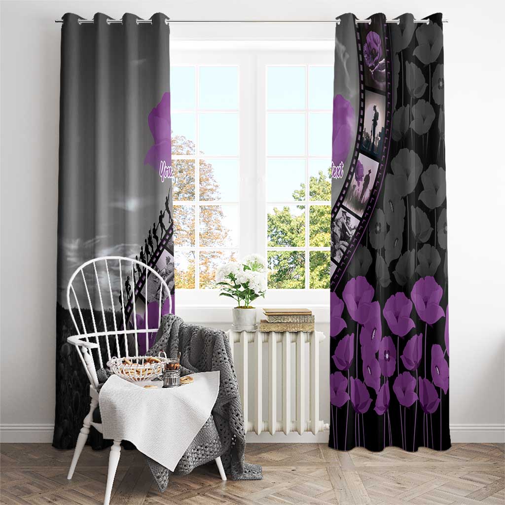 Personalised Remembering ANZAC Lest We Forget Window Curtain Vintage Film Frame Memorial Purple Poppy