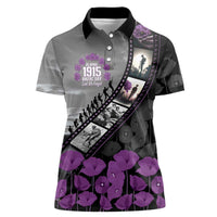 Personalised Remembering ANZAC Lest We Forget Women Polo Shirt Vintage Film Frame Memorial Purple Poppy