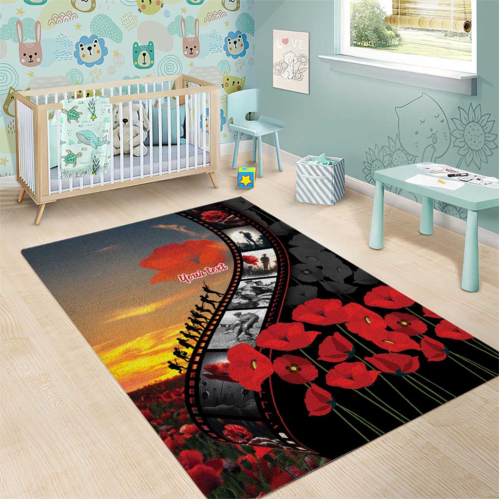 Personalised Remembering ANZAC Lest We Forget Area Rug Vintage Film Frame Memorial Red Poppy