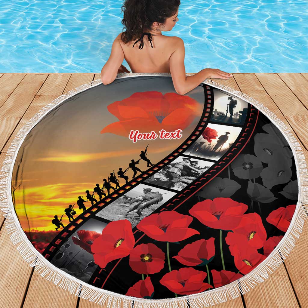 Personalised Remembering ANZAC Lest We Forget Beach Blanket Vintage Film Frame Memorial Red Poppy