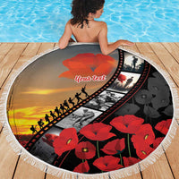 Personalised Remembering ANZAC Lest We Forget Beach Blanket Vintage Film Frame Memorial Red Poppy