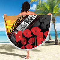 Personalised Remembering ANZAC Lest We Forget Beach Blanket Vintage Film Frame Memorial Red Poppy