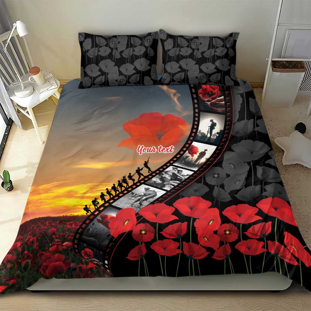 Personalised Remembering ANZAC Lest We Forget Bedding Set Vintage Film Frame Memorial Red Poppy