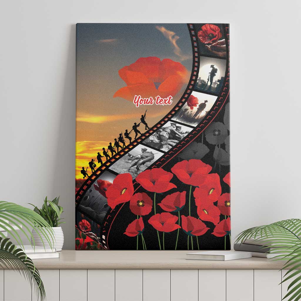 Personalised Remembering ANZAC Lest We Forget Canvas Wall Art Vintage Film Frame Memorial Red Poppy