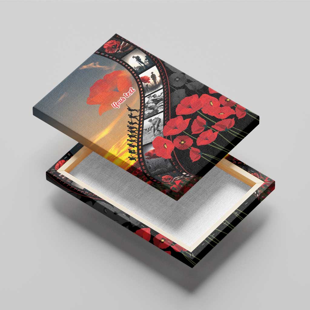 Personalised Remembering ANZAC Lest We Forget Canvas Wall Art Vintage Film Frame Memorial Red Poppy