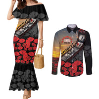 Personalised Remembering ANZAC Lest We Forget Couples Matching Mermaid Dress and Long Sleeve Button Shirt Vintage Film Frame Memorial Red Poppy