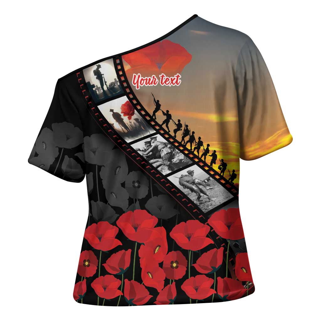 Personalised Remembering ANZAC Lest We Forget Cross Shoulder Shirt Vintage Film Frame Memorial Red Poppy