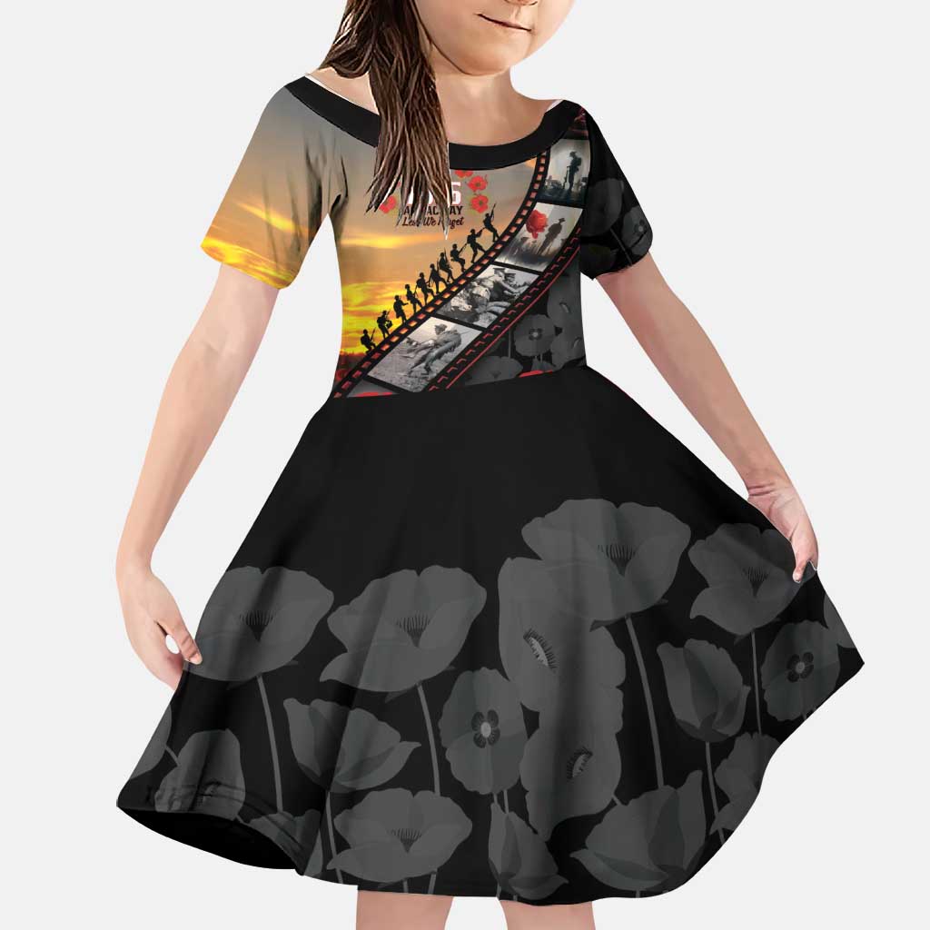 Personalised Remembering ANZAC Lest We Forget Family Matching Long Sleeve Bodycon Dress and Hawaiian Shirt Vintage Film Frame Memorial Red Poppy LT9 Daughter's Dress Red - Polynesian Pride
