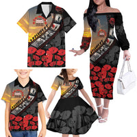 Personalised Remembering ANZAC Lest We Forget Family Matching Off The Shoulder Long Sleeve Dress and Hawaiian Shirt Vintage Film Frame Memorial Red Poppy LT9 - Polynesian Pride