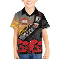 Personalised Remembering ANZAC Lest We Forget Family Matching Off The Shoulder Long Sleeve Dress and Hawaiian Shirt Vintage Film Frame Memorial Red Poppy LT9 Son's Shirt Red - Polynesian Pride