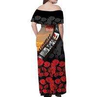 Personalised Remembering ANZAC Lest We Forget Family Matching Off Shoulder Maxi Dress and Hawaiian Shirt Vintage Film Frame Memorial Red Poppy LT9 - Polynesian Pride