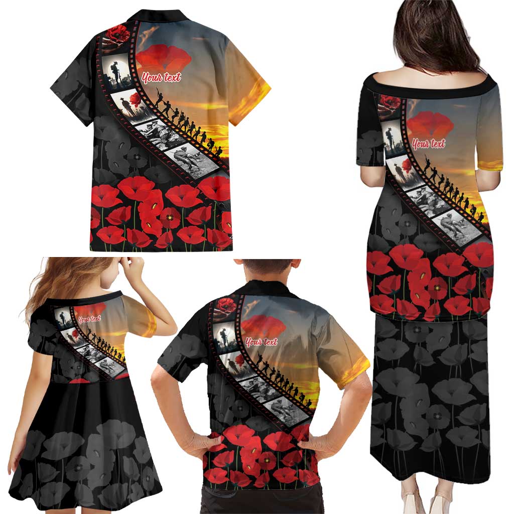 Personalised Remembering ANZAC Lest We Forget Family Matching Puletasi and Hawaiian Shirt Vintage Film Frame Memorial Red Poppy LT9 - Polynesian Pride