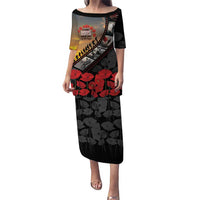 Personalised Remembering ANZAC Lest We Forget Family Matching Puletasi and Hawaiian Shirt Vintage Film Frame Memorial Red Poppy LT9 Mom's Dress Red - Polynesian Pride