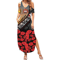 Personalised Remembering ANZAC Lest We Forget Family Matching Summer Maxi Dress and Hawaiian Shirt Vintage Film Frame Memorial Red Poppy LT9 Mom's Dress Red - Polynesian Pride