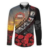 Personalised Remembering ANZAC Lest We Forget Family Matching Tank Maxi Dress and Hawaiian Shirt Vintage Film Frame Memorial Red Poppy LT9 Dad's Shirt - Long Sleeve Red - Polynesian Pride