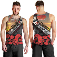Personalised Remembering ANZAC Lest We Forget Men Tank Top Vintage Film Frame Memorial Red Poppy LT9 - Polynesian Pride