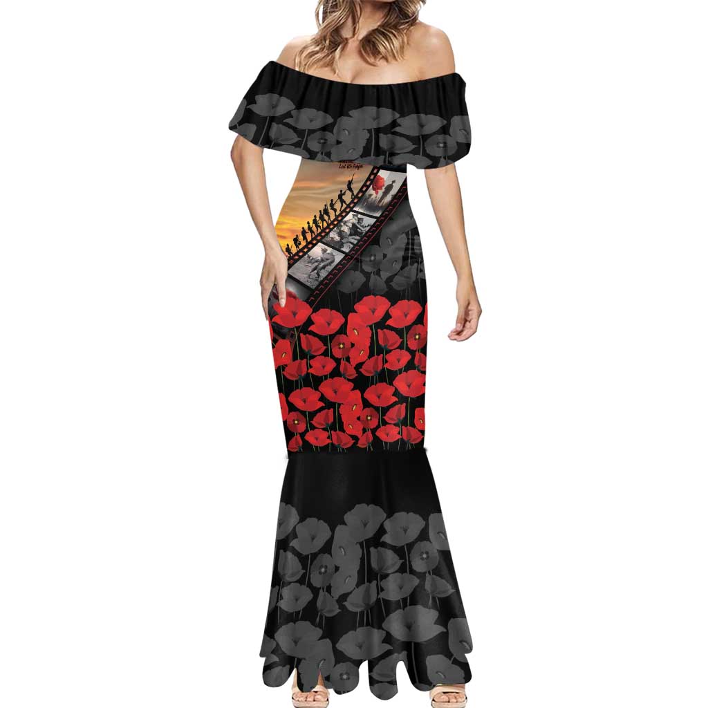 Personalised Remembering ANZAC Lest We Forget Mermaid Dress Vintage Film Frame Memorial Red Poppy