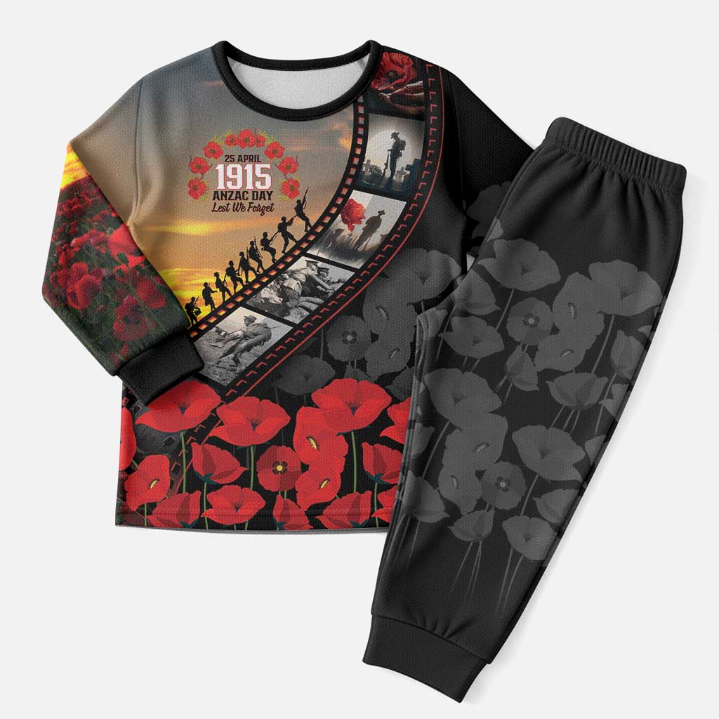 Personalised Remembering ANZAC Lest We Forget Pajama Set Vintage Film Frame Memorial Red Poppy