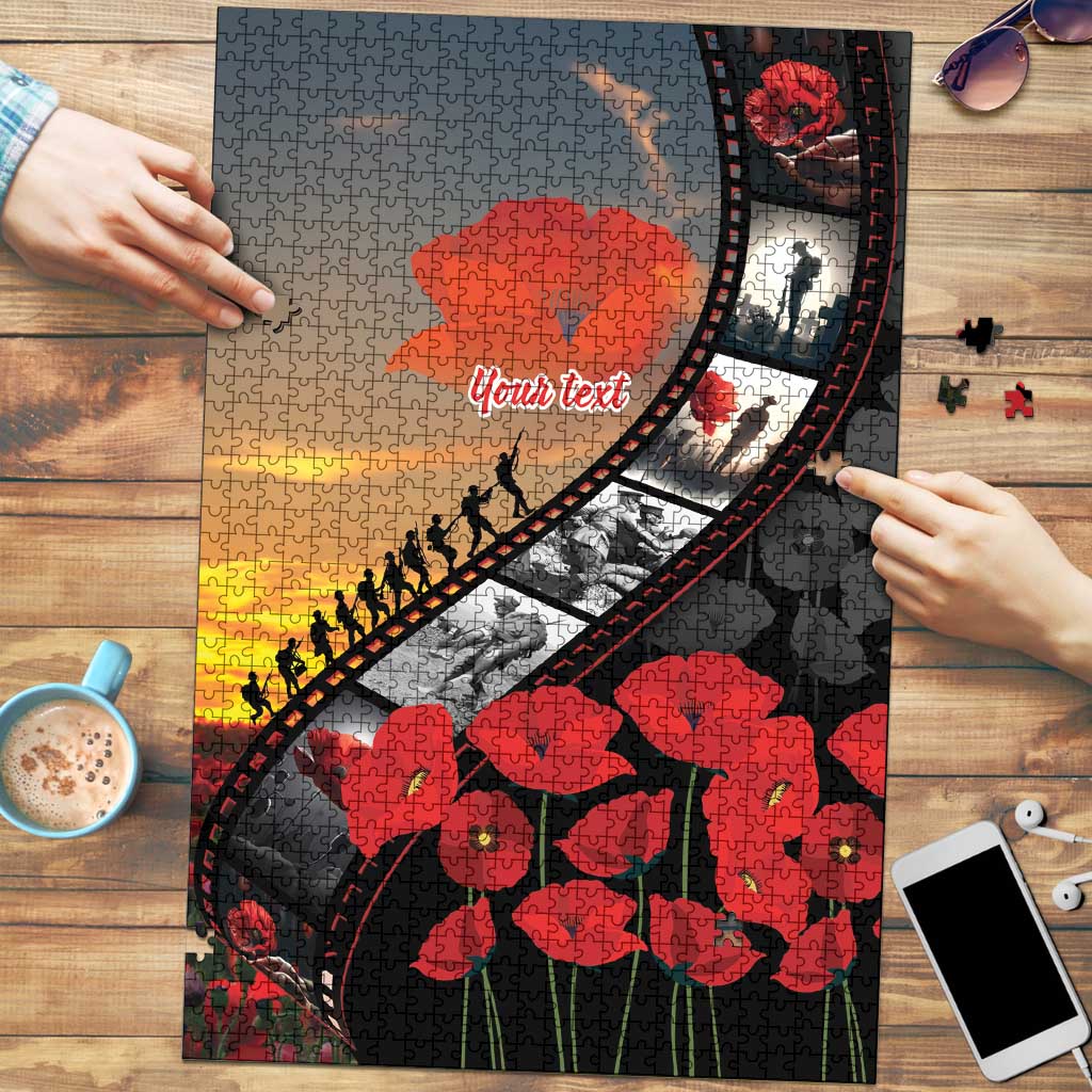 Personalised Remembering ANZAC Lest We Forget Puzzle Vintage Film Frame Memorial Red Poppy