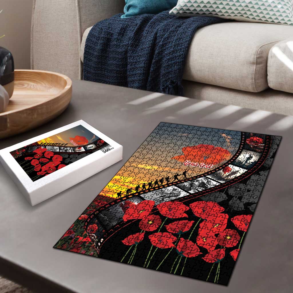 Personalised Remembering ANZAC Lest We Forget Puzzle Vintage Film Frame Memorial Red Poppy