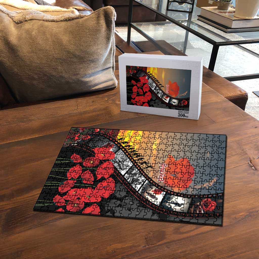 Personalised Remembering ANZAC Lest We Forget Puzzle Vintage Film Frame Memorial Red Poppy