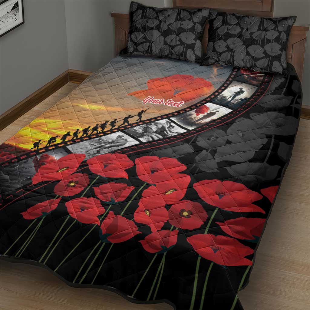 Personalised Remembering ANZAC Lest We Forget Quilt Bed Set Vintage Film Frame Memorial Red Poppy