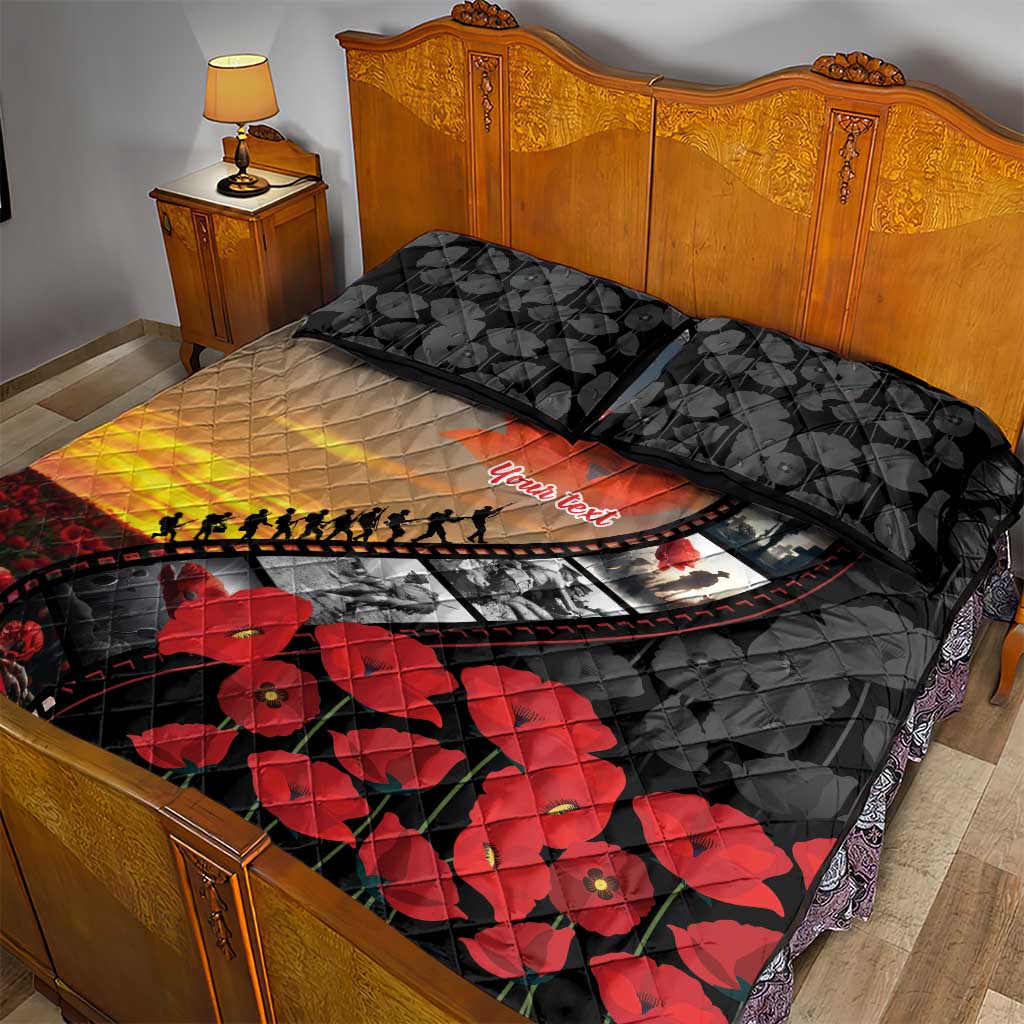 Personalised Remembering ANZAC Lest We Forget Quilt Bed Set Vintage Film Frame Memorial Red Poppy