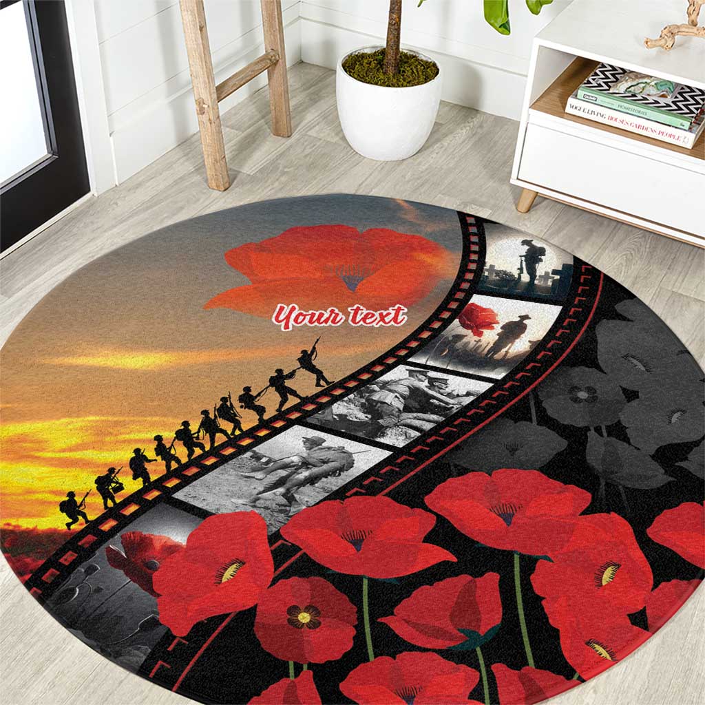 Personalised Remembering ANZAC Lest We Forget Round Carpet Vintage Film Frame Memorial Red Poppy