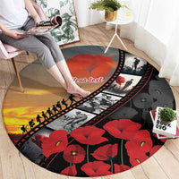 Personalised Remembering ANZAC Lest We Forget Round Carpet Vintage Film Frame Memorial Red Poppy