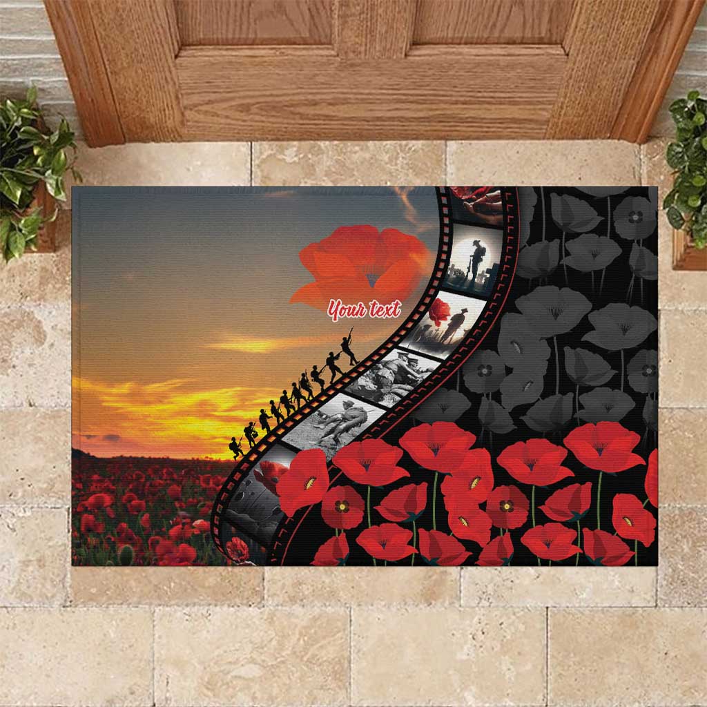 Personalised Remembering ANZAC Lest We Forget Rubber Doormat Vintage Film Frame Memorial Red Poppy