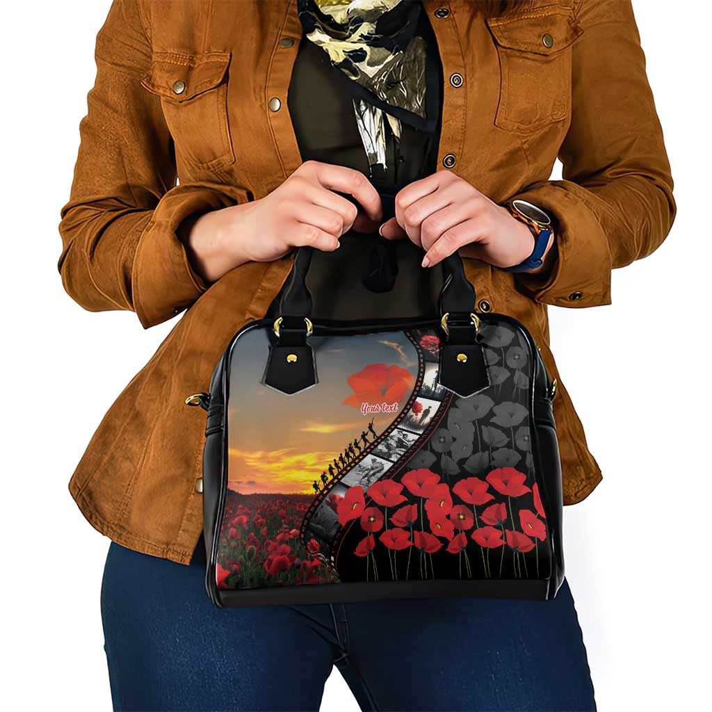 Personalised Remembering ANZAC Lest We Forget Shoulder Handbag Vintage Film Frame Memorial Red Poppy