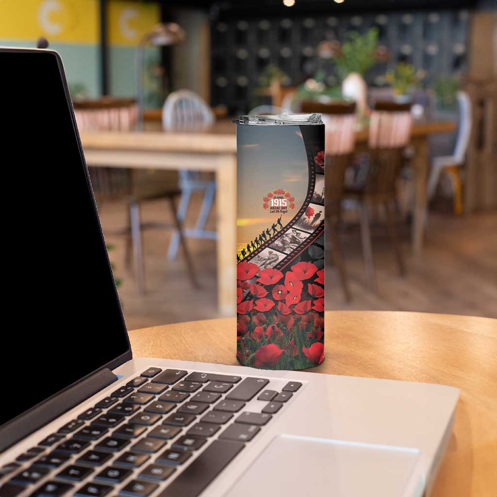 Personalised Remembering ANZAC Lest We Forget Skinny Tumbler Vintage Film Frame Memorial Red Poppy