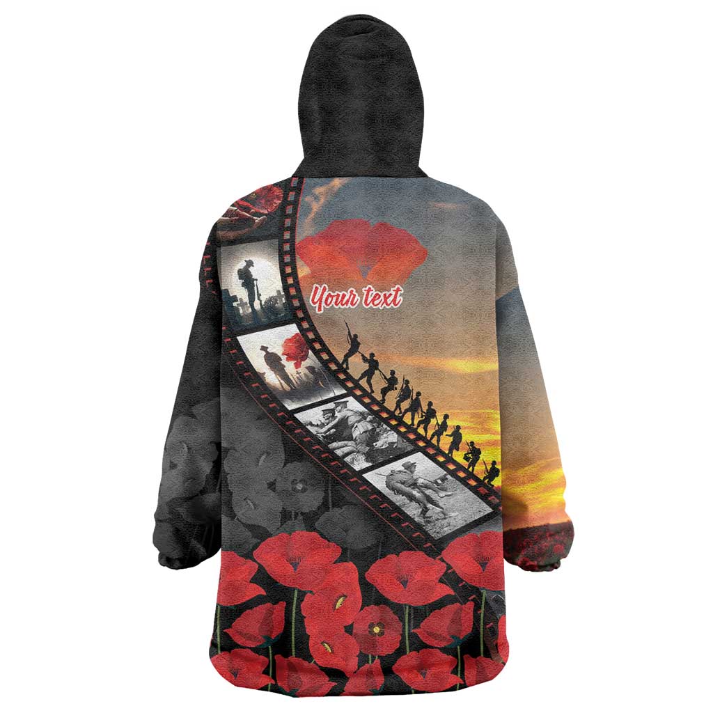 Personalised Remembering ANZAC Lest We Forget Wearable Blanket Hoodie Vintage Film Frame Memorial Red Poppy